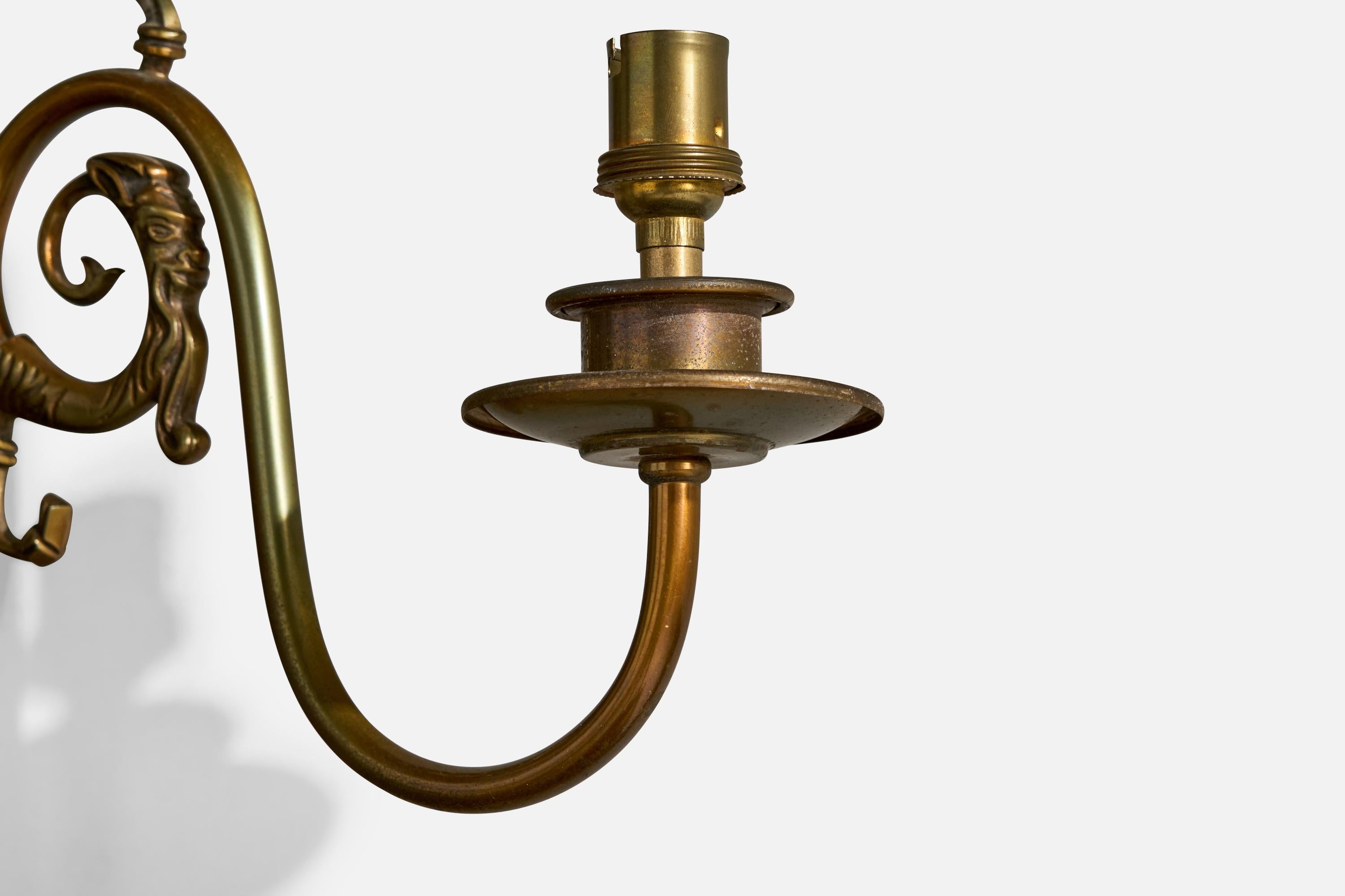 French Designer, Wall Light, Brass, Fabric, France, 1950s For Sale 5