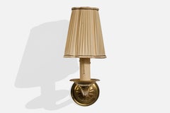 French Designer, Wall Light, Brass, Fabric, France, 1950s