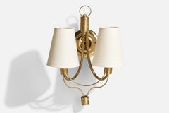 Designer francese, lampada da parete, ottone, tessuto, Francia, anni '1950