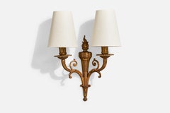 Designer francese, lampada da parete, ottone, tessuto, Francia, anni '1950