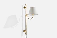 French Designer, Wall Light, Brass, Fabric, France, 1950s