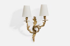 French Designer, Wall Light, Brass, Fabric, France, 1950s