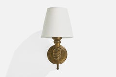 French Designer, Wall Light, Brass, Fabric, France, 1950s