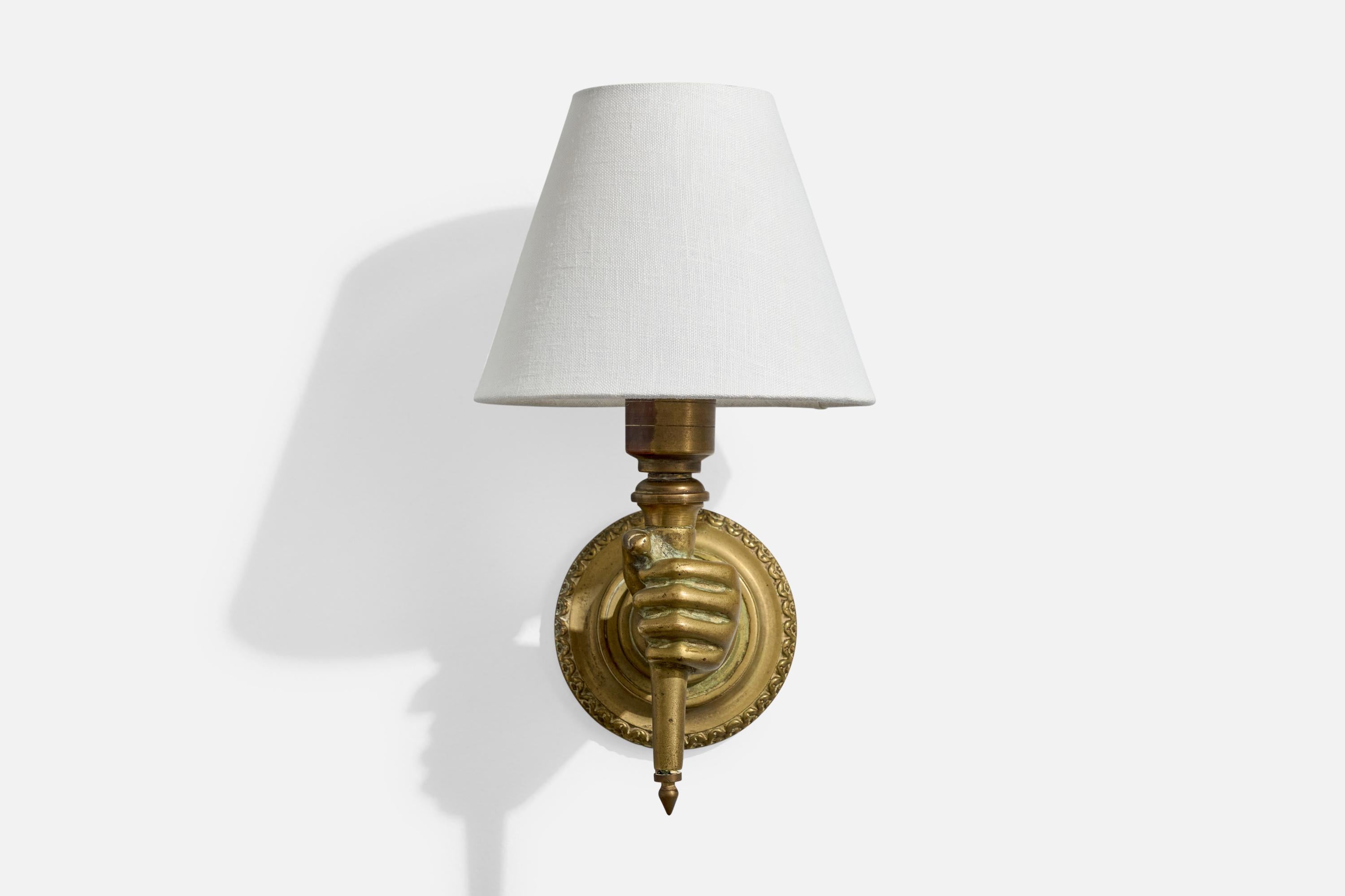 Mid-Century Modern Applique murale, laiton, tissu, France, années 1950