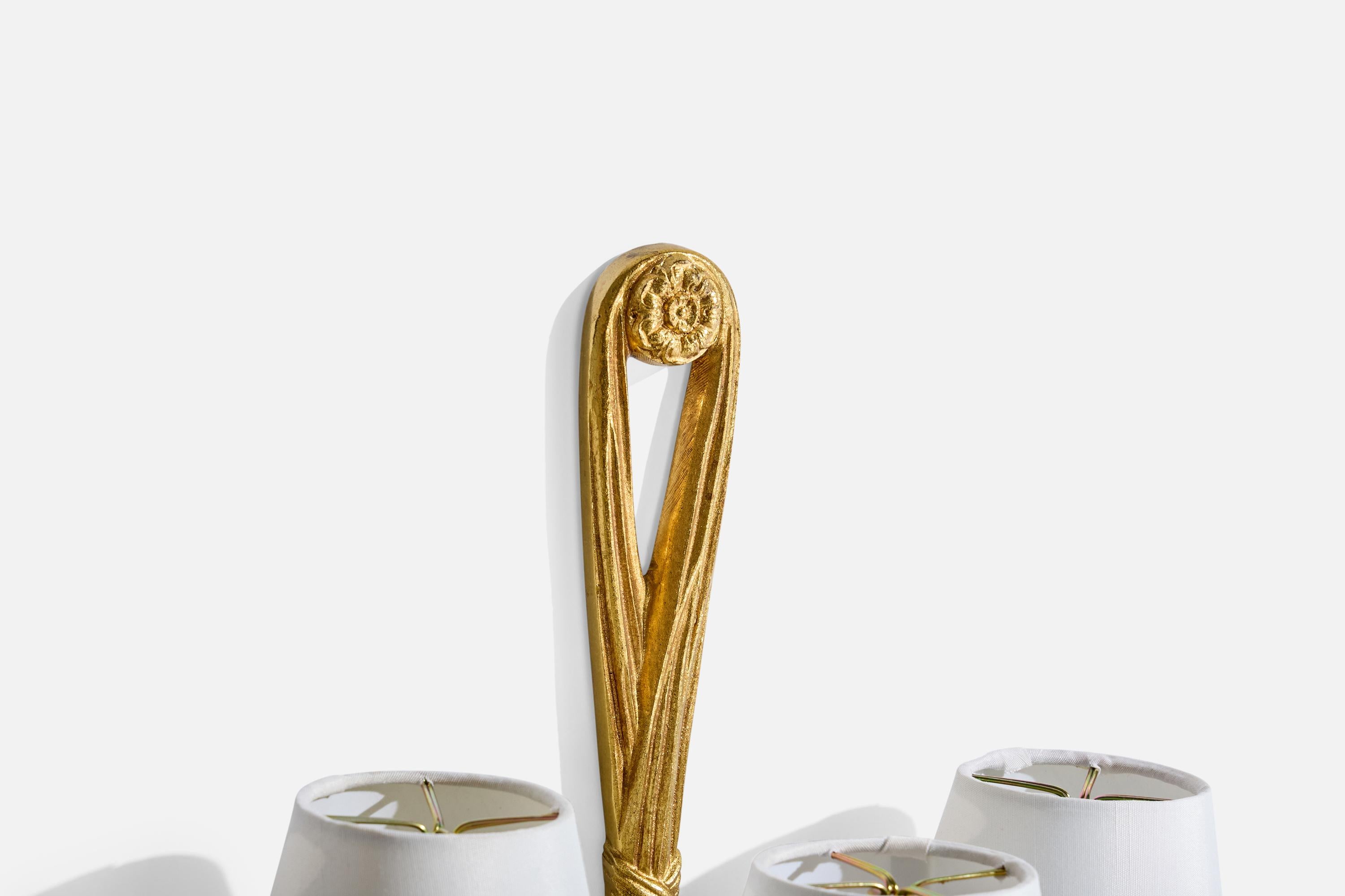 Mid-20th Century French Designer, Wall Light, Brass, Fabric, France, 1950s For Sale