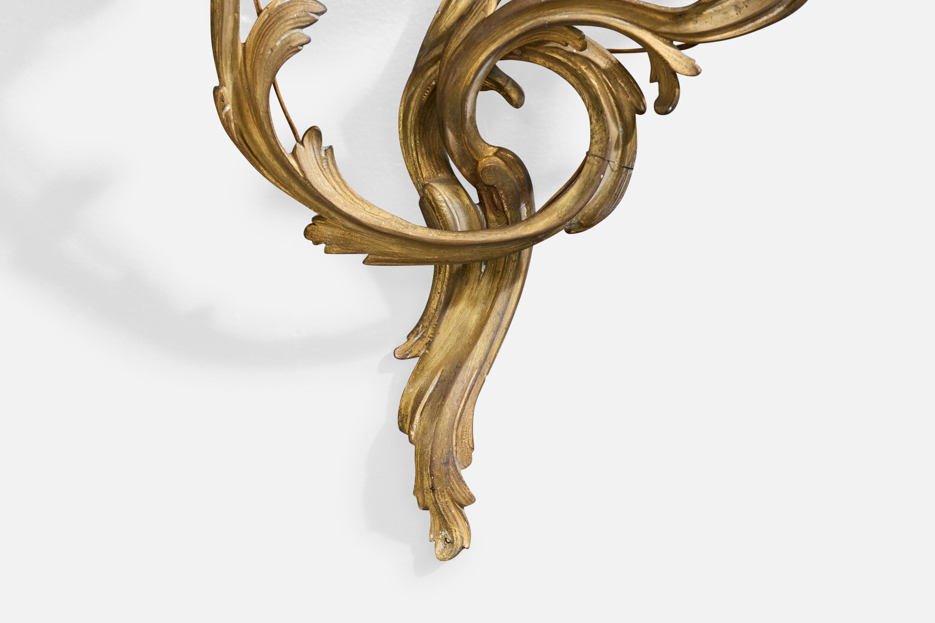 Mid-20th Century French Designer, Wall Light, Brass, Fabric, France, 1950s For Sale