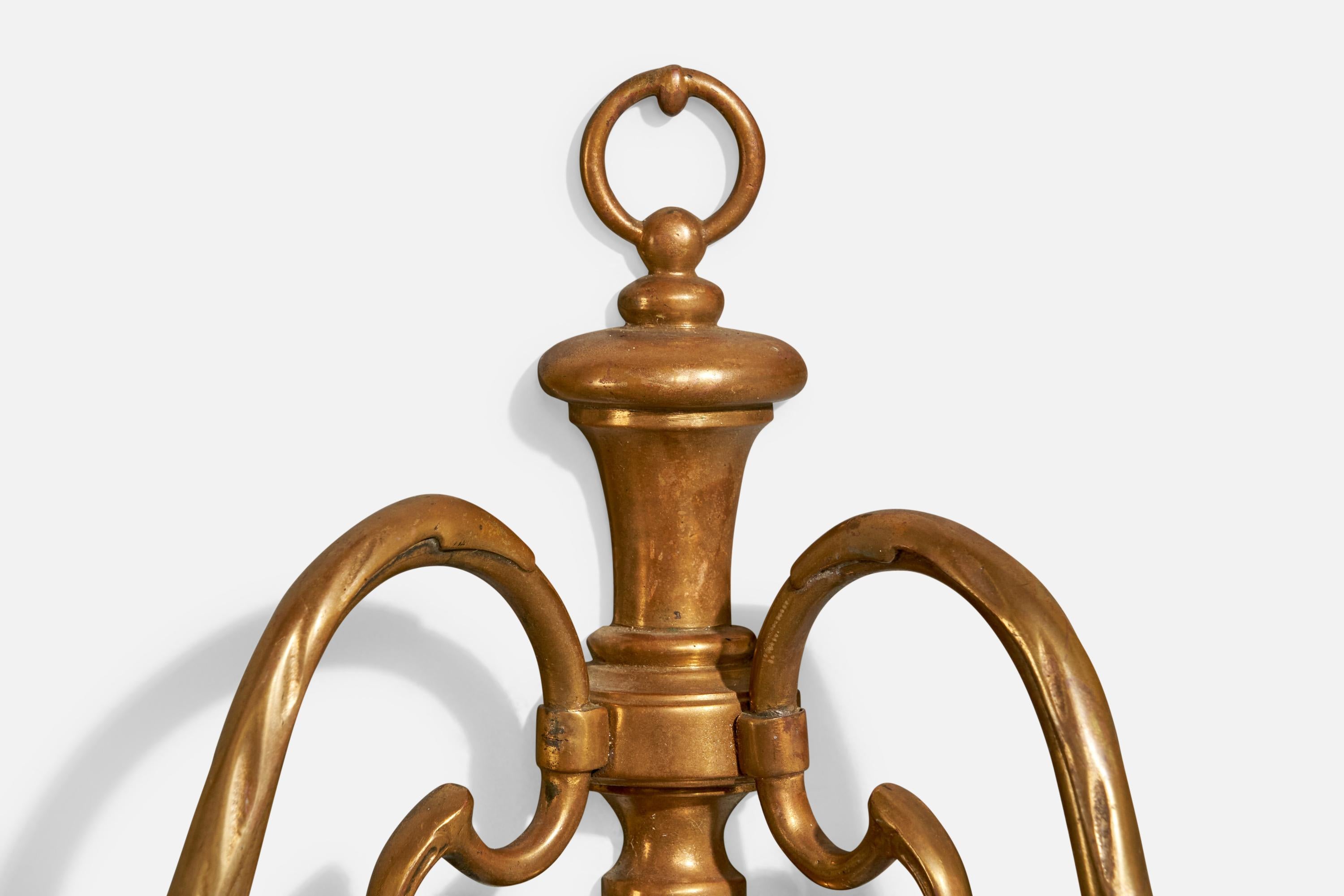 Ottone Designer francese, lampada da parete, ottone, tessuto, Francia, anni '1950 in vendita
