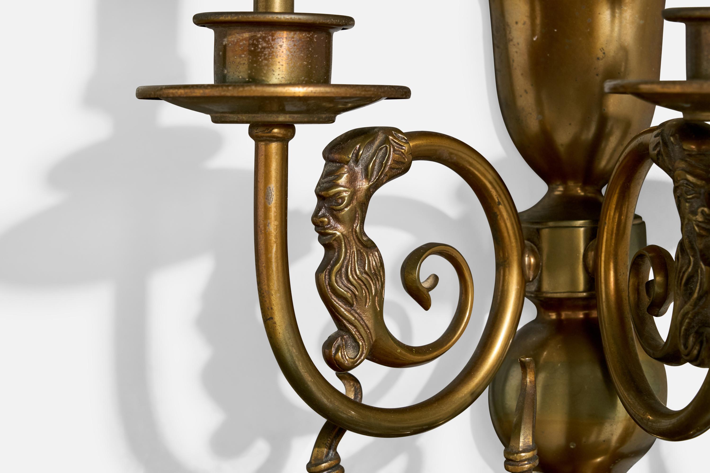 French Designer, Wall Light, Brass, Fabric, France, 1950s For Sale 1
