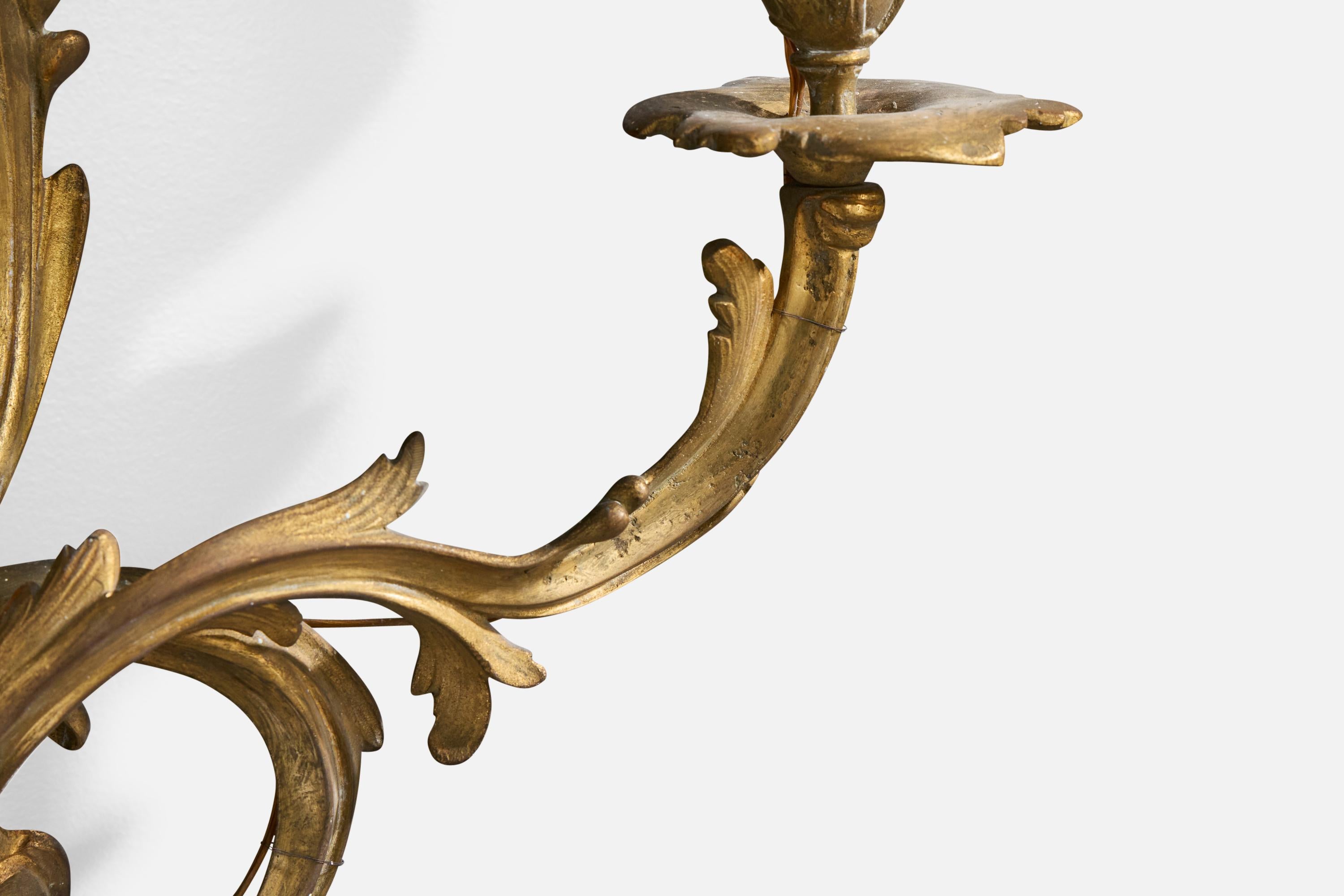 French Designer, Wall Light, Brass, Fabric, France, 1950s For Sale 1