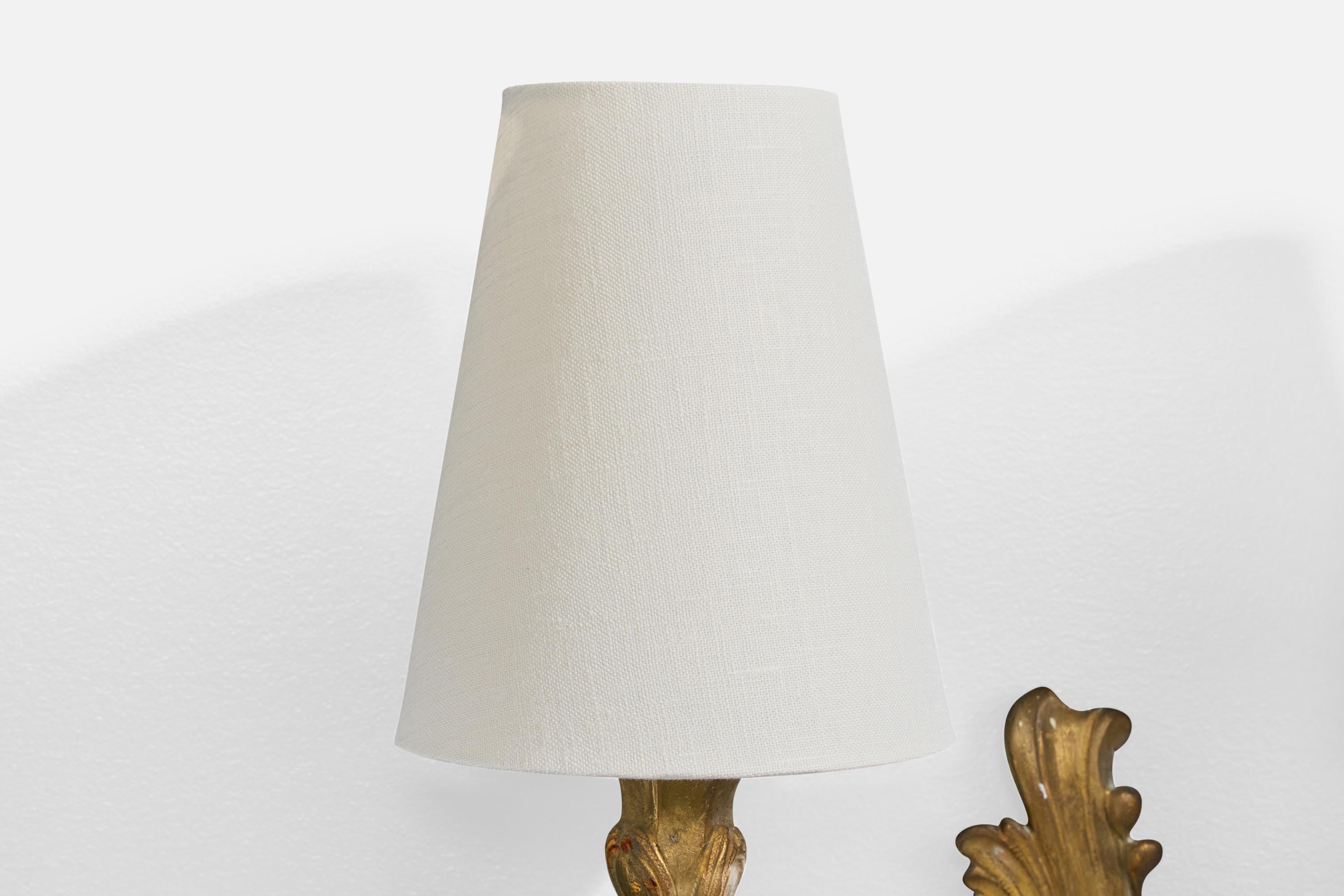 French Designer, Wall Light, Brass, Fabric, France, 1950s For Sale 2