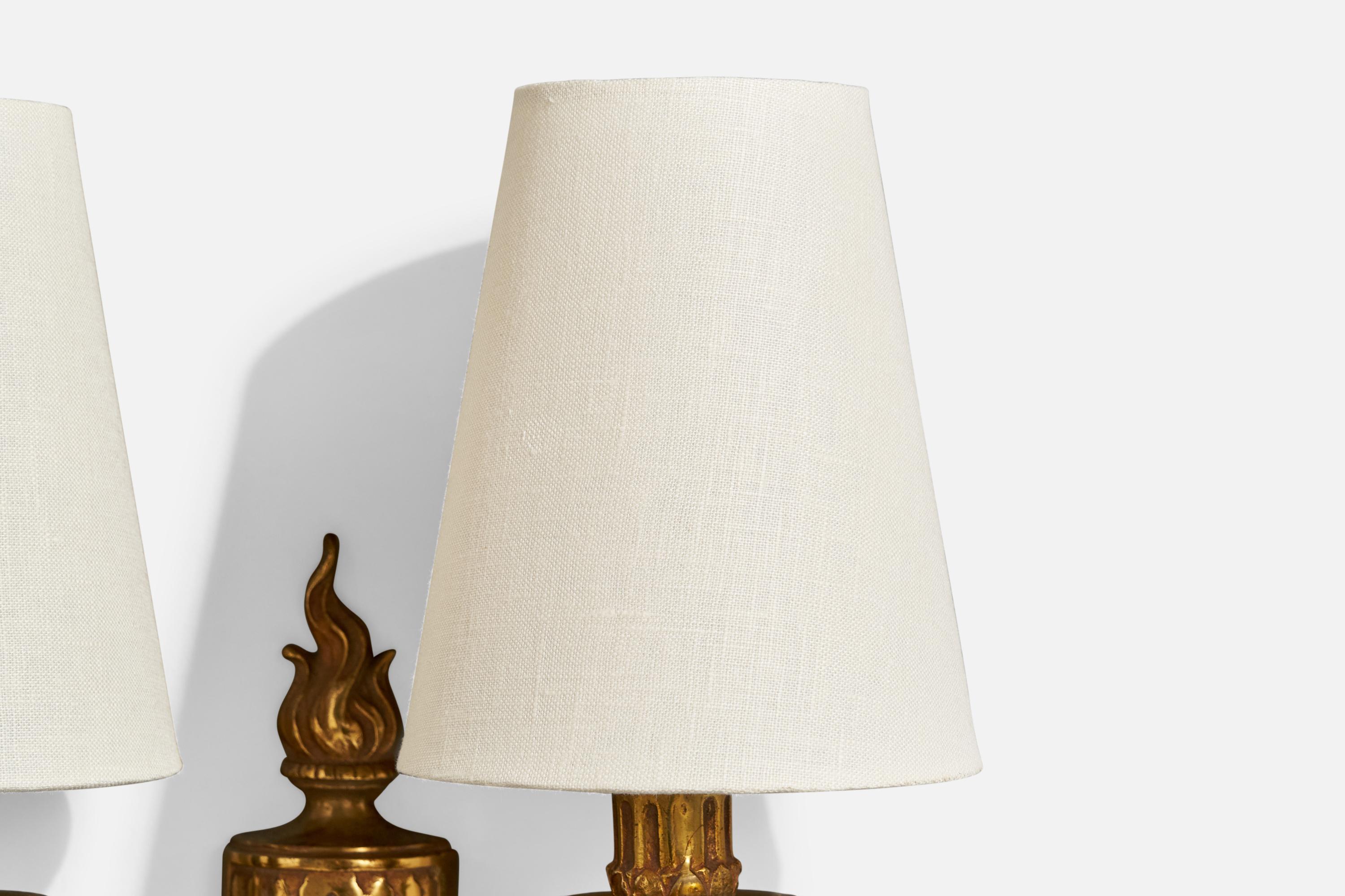 Designer francese, lampada da parete, ottone, tessuto, Francia, anni '1950 in vendita 2