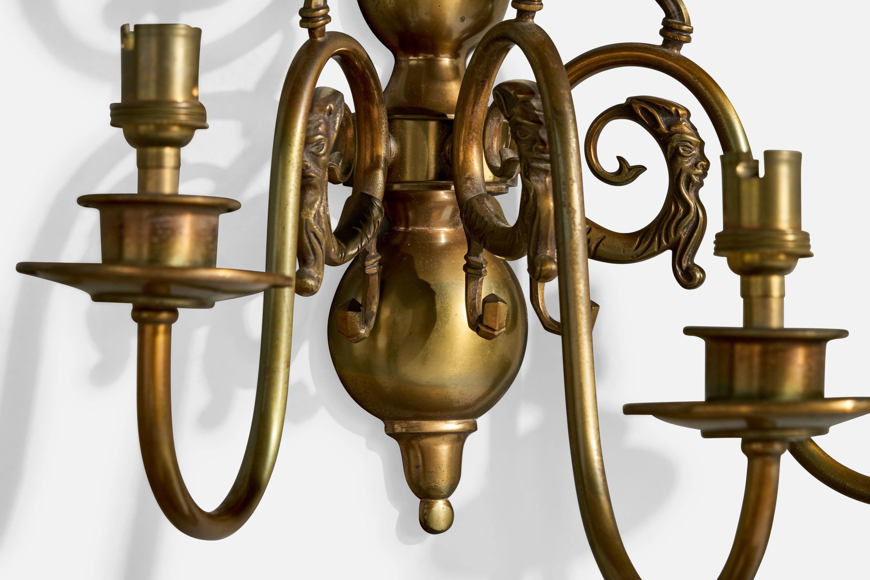 French Designer, Wall Light, Brass, Fabric, France, 1950s For Sale 3