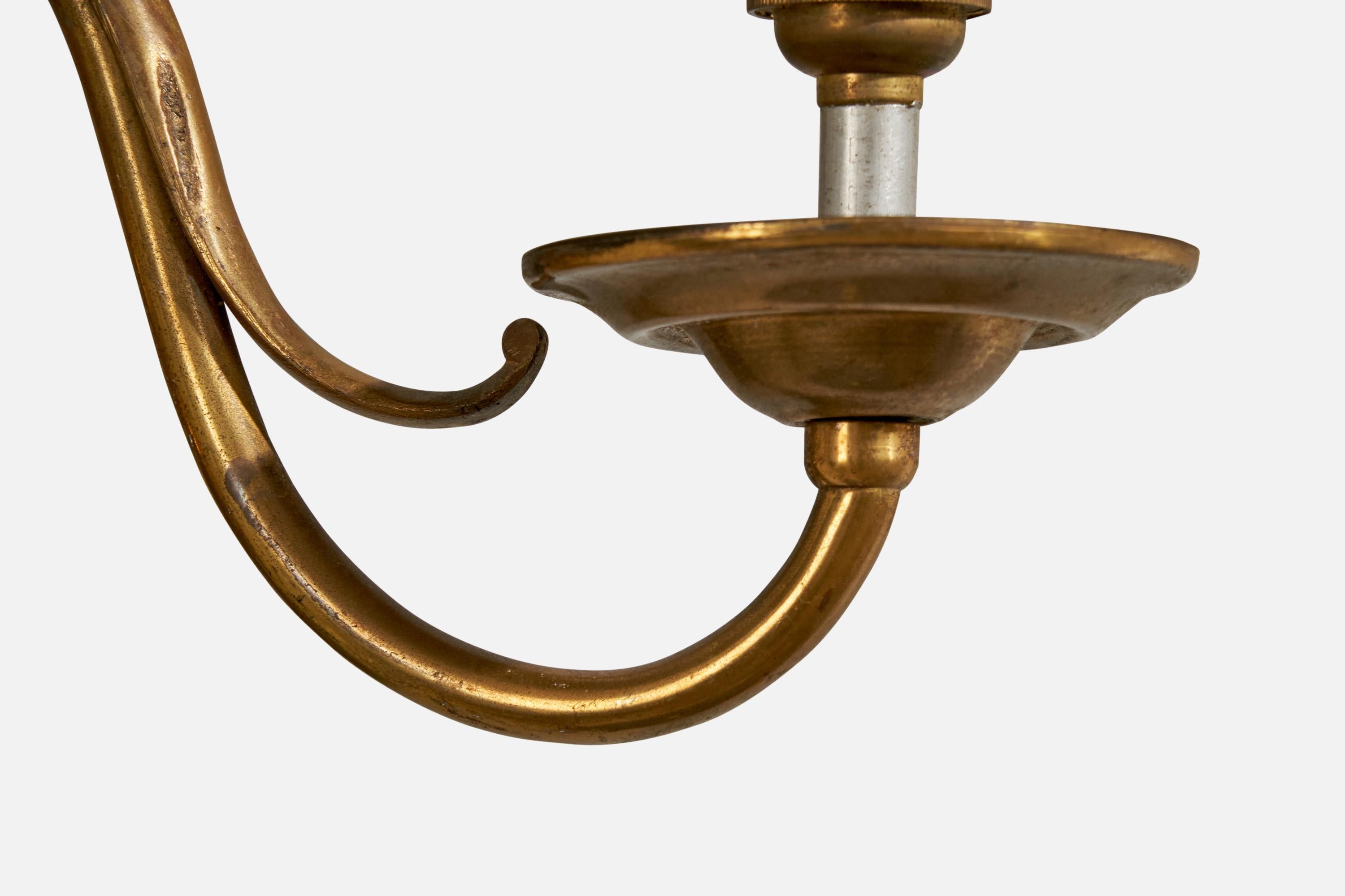 Designer francese, lampada da parete, ottone, tessuto, Francia, anni '1950 in vendita 3