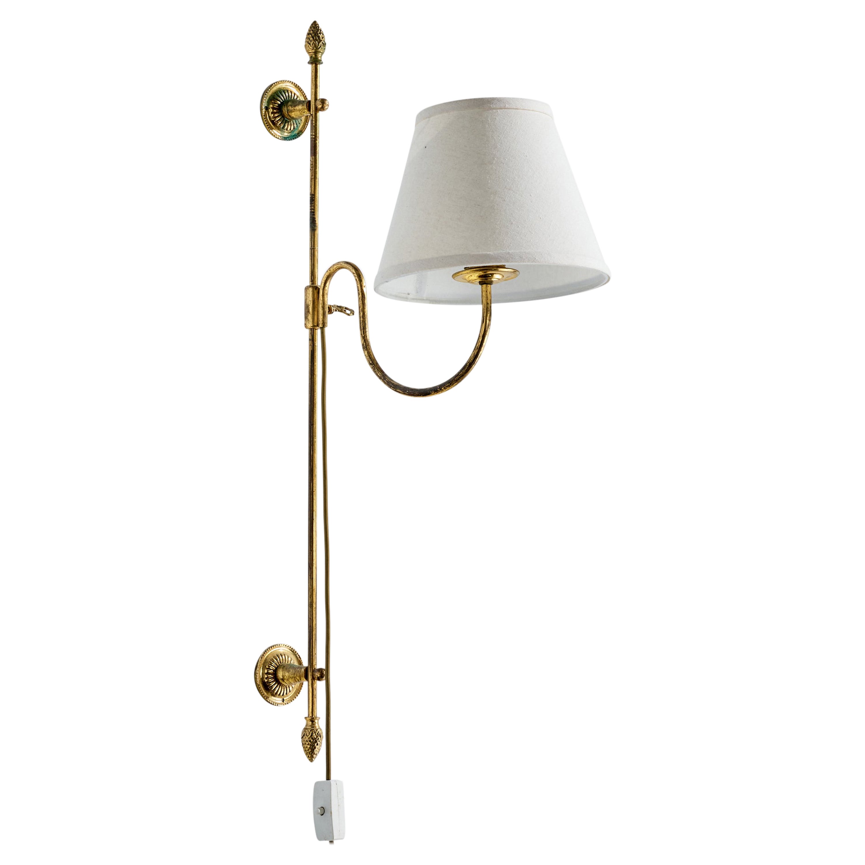 French Designer, Wall Light, Brass, Fabric, France, 1950s For Sale