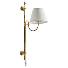 French Designer, Wall Light, Brass, Fabric, France, 1950s