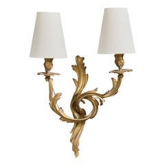 Designer francese, lampada da parete, ottone, tessuto, Francia, anni 
1950