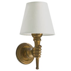 French Designer, Wall Light, Brass, Fabric, France, 1950s