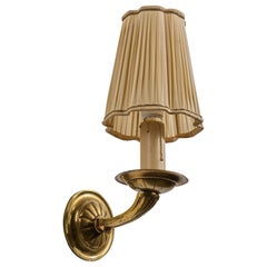 French Designer, Wall Light, Brass, Fabric, France, 1950s