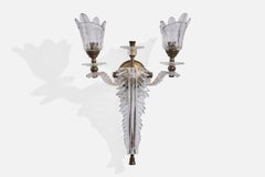 French Designer, Wall Light, Brass, Glass, Acrylic, France, 1960s