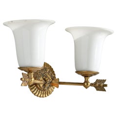 French Designer, Wall Light, Brass, Glass, France, 1940s