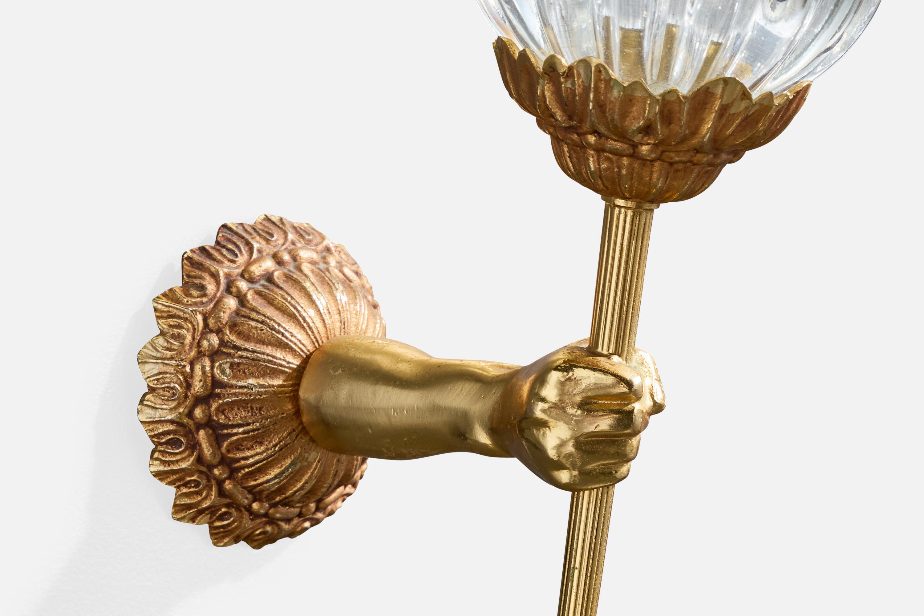 Diseñador francés, Aplique, Latón, Cristal, Francia, Años 1950 mediados del siglo XX en venta