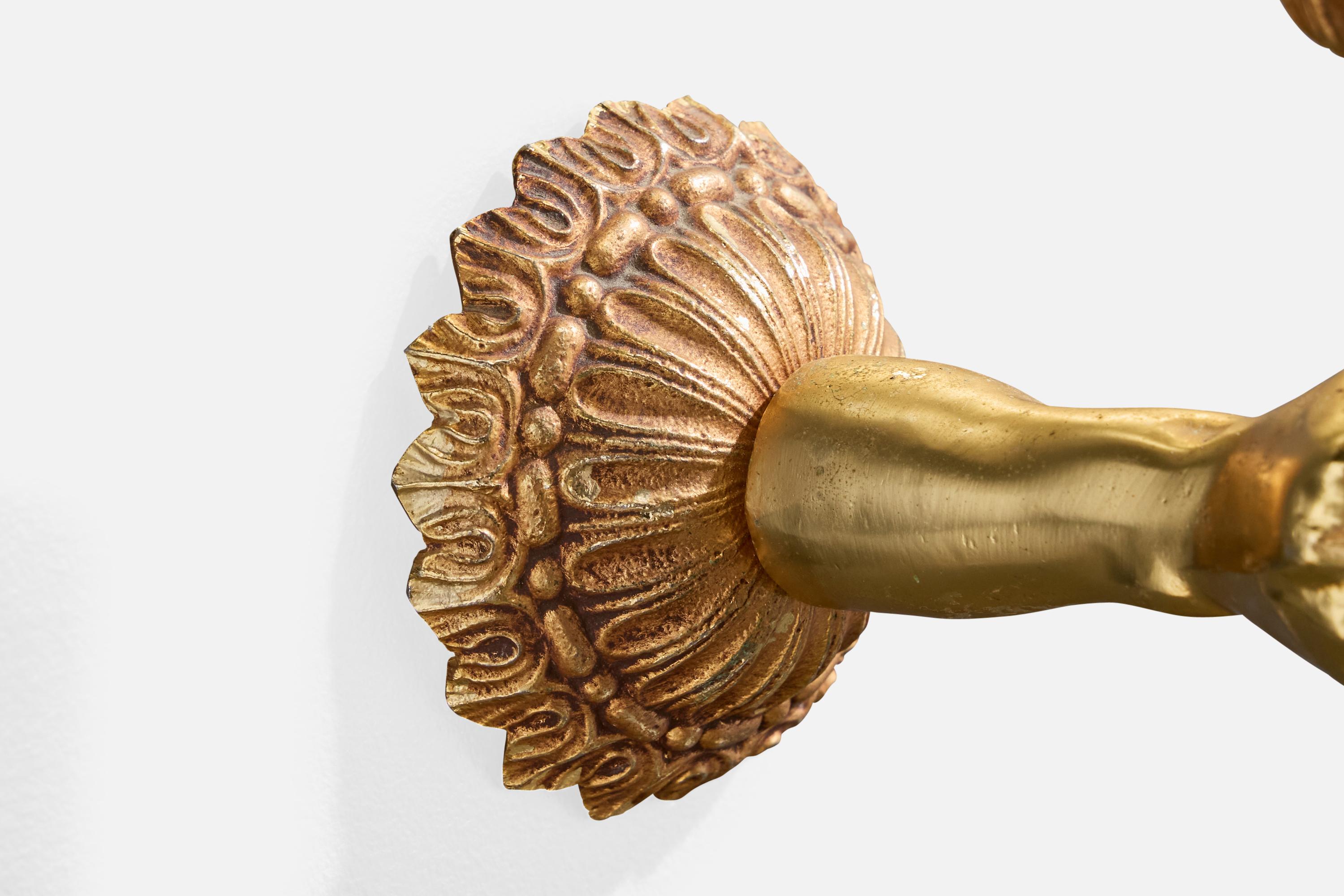 Diseñador francés, Aplique, Latón, Cristal, Francia, Años 1950 en venta 1