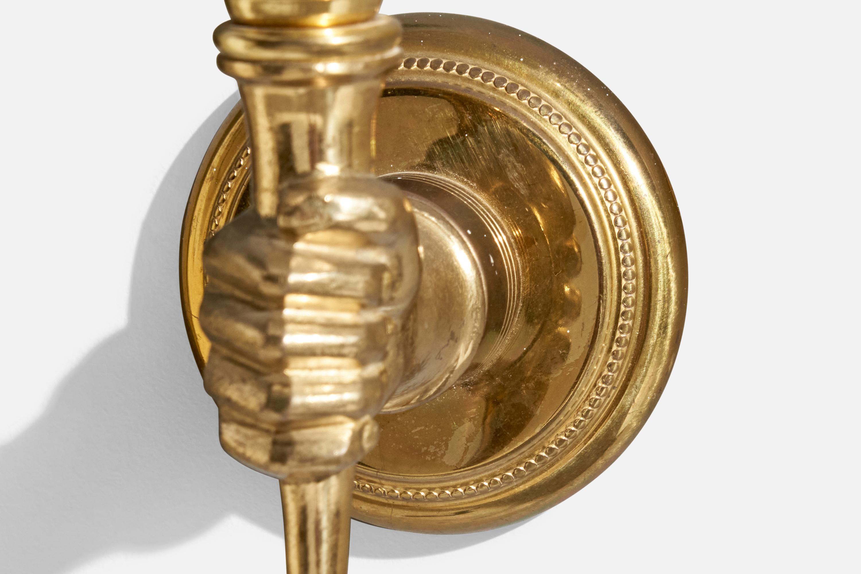 French Designer, Wall Light, Brass, Glass, France, 1950s For Sale 2