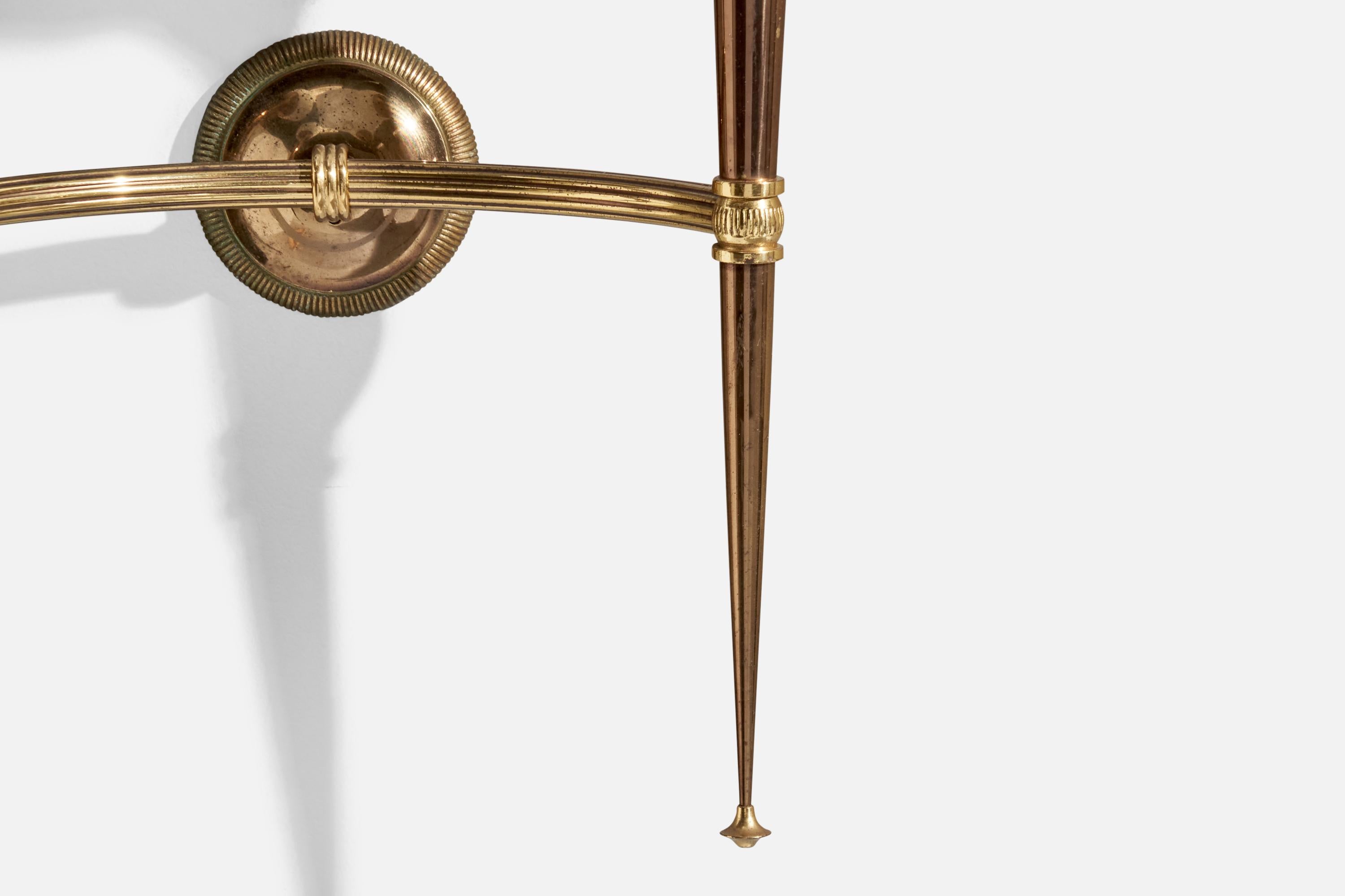 French Designer, Wall Light, Brass, Glass, France, 1950s For Sale 2