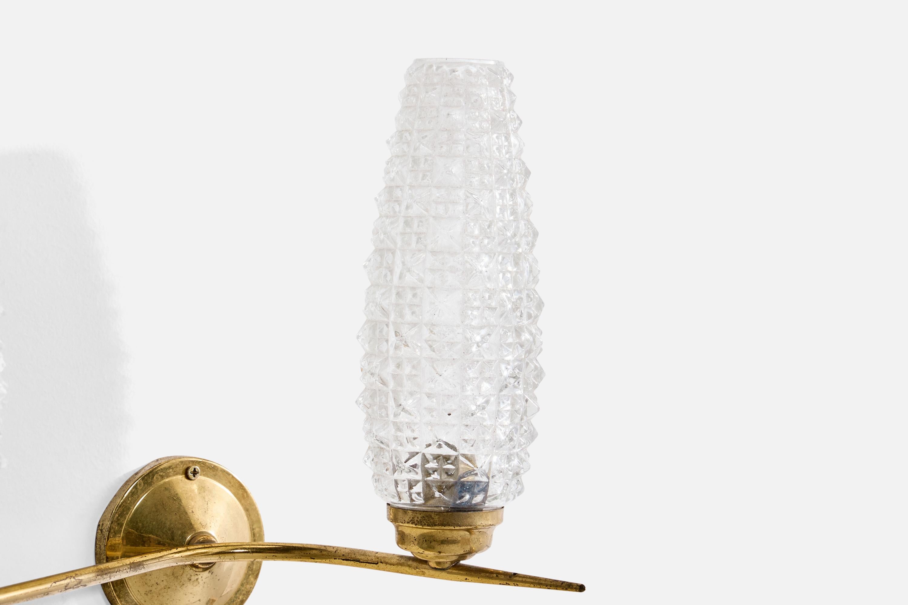 Lampada da parete di design francese, ottone, vetro, Francia, anni '1950 in vendita 1