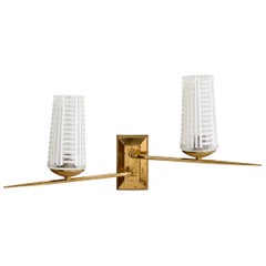 French Designer, Wall Light, Brass, Glass, France, 1950s
