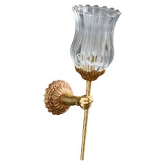 Lampada da parete di design francese, ottone, vetro, Francia, anni '1950