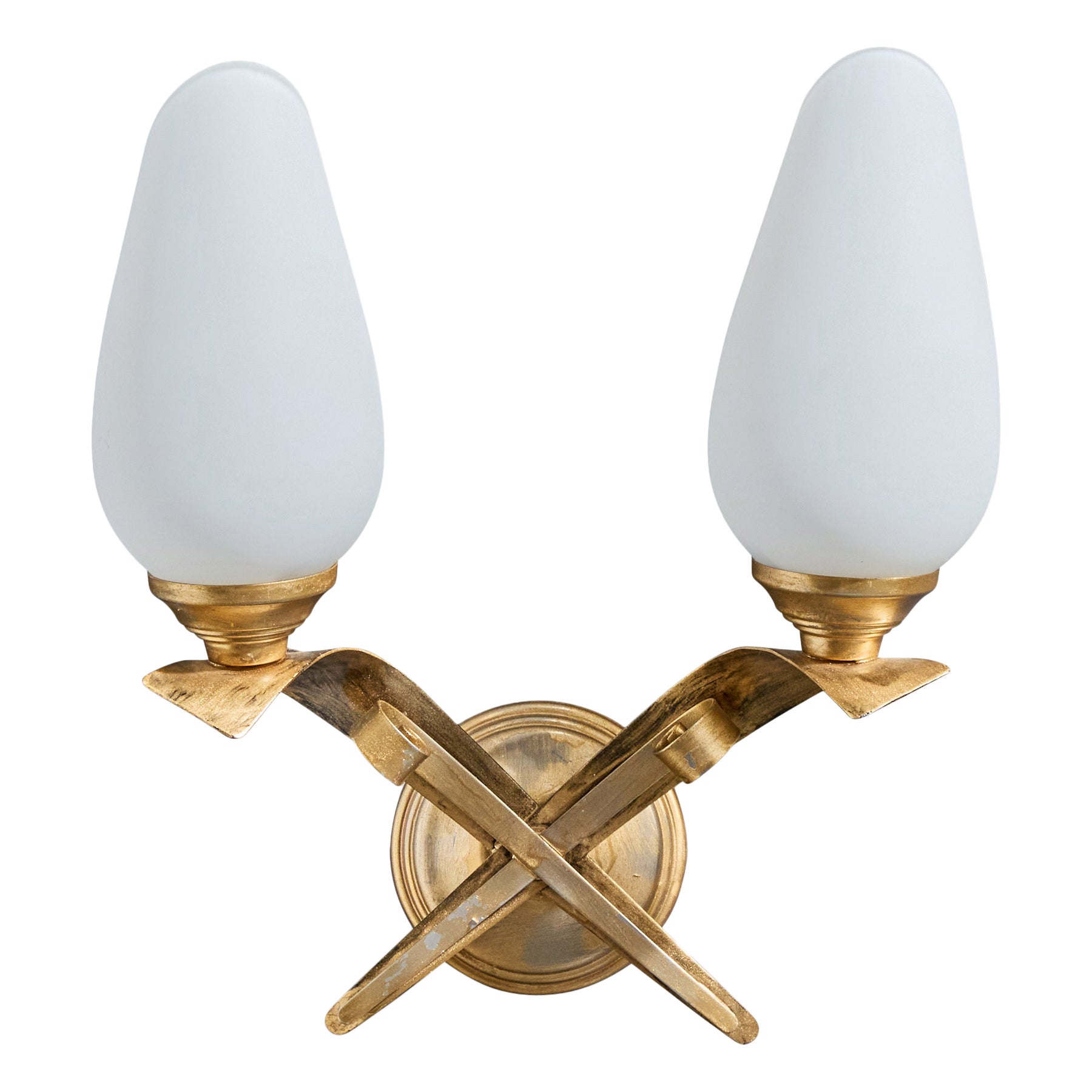 Diseñador francés, Aplique, Latón, Cristal, Francia, Años 1950