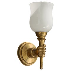 French Designer, Wall Light, Brass, Glass, France, 1950s