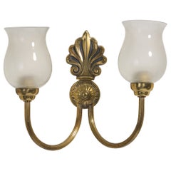 French Designer, Wall Light, Brass, Glass, France, 1950s