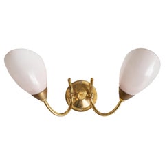 French Designer, Wall Light, Brass, Glass, France, 1950s