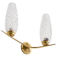 French Designer, Wall Light, Brass, Glass, France, 1950s