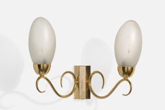 French Designer, Wall Light, Brass, Glass, France, 1960s