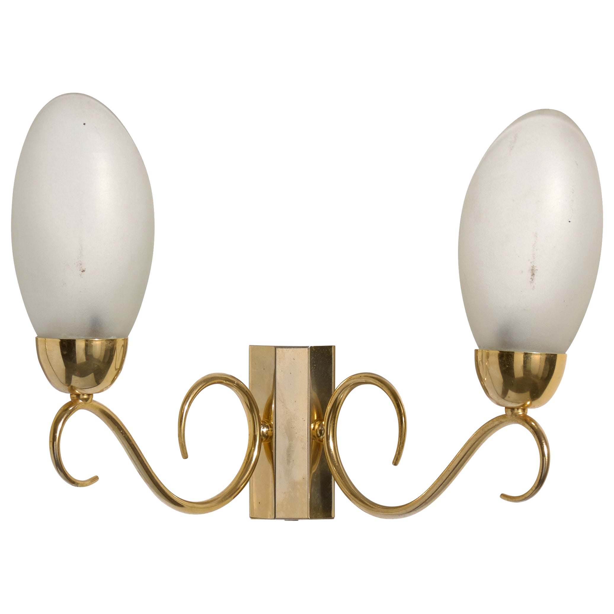 Lampada da parete di design francese, ottone, vetro, Francia, anni 
1960 in vendita