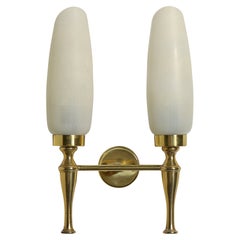 French Designer, Wall Light, Brass, Glass, France, 1960s