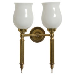 French Designer, Wall Light, Brass, Glass, France, 1960s