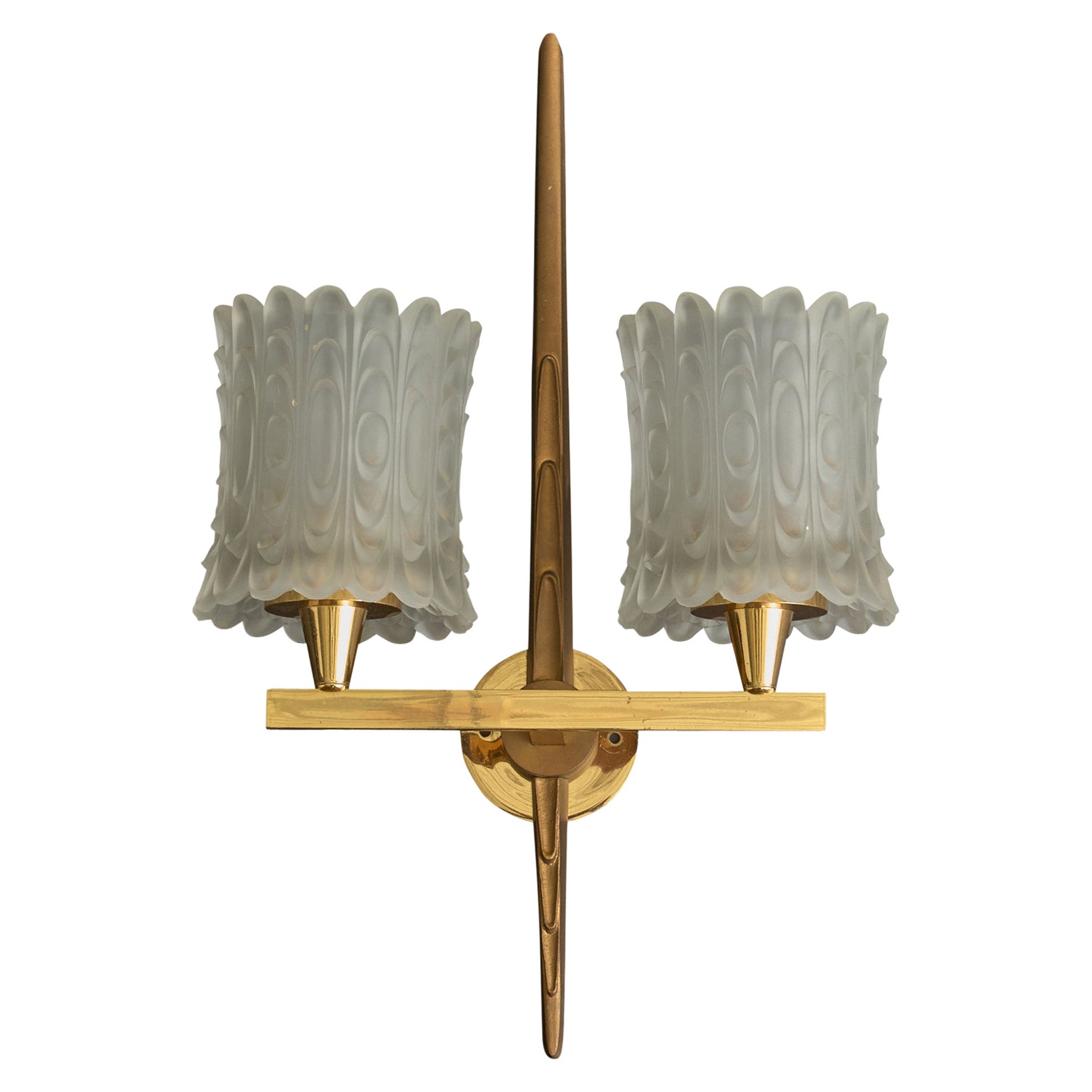 French Designer, Wall Light, Brass, Glass, France, 1960s