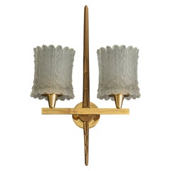 Französische Designerin, Wandleuchte, Messing, Glas, Frankreich, 1960er Jahre