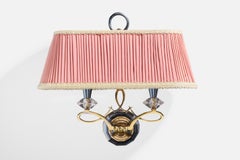 French Designer, Wall Light, Brass, Metal, Acrylic, Fabric, France, 1950s