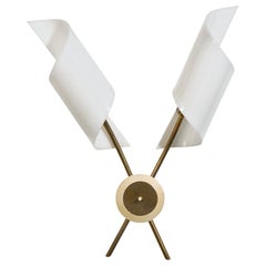 French Designer, Wall Light, Brass, Metal, Acrylic, France, 1950s