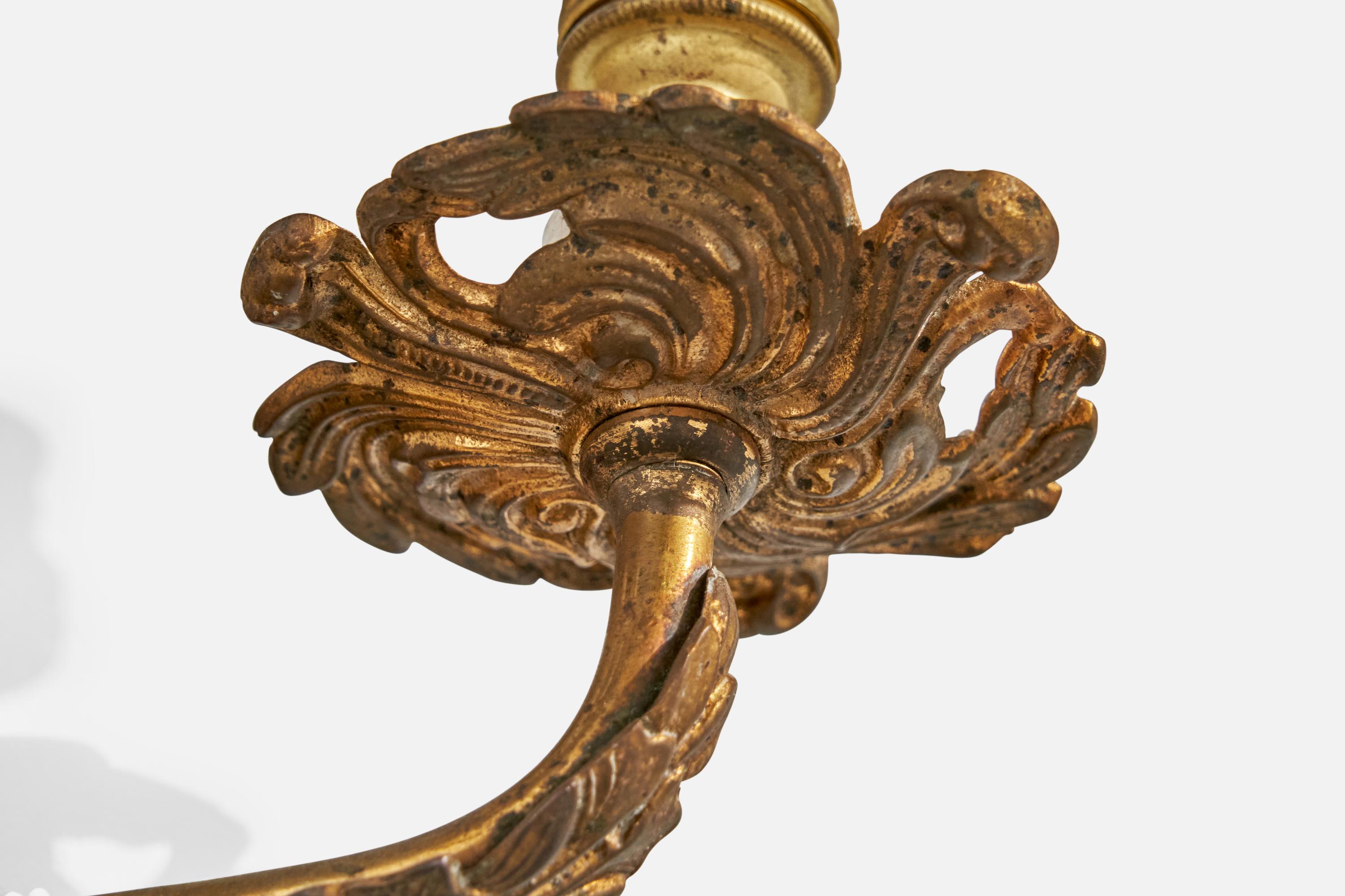 French Designer, Wall Light, Brass, Metal, Fabric, 1940s For Sale 6