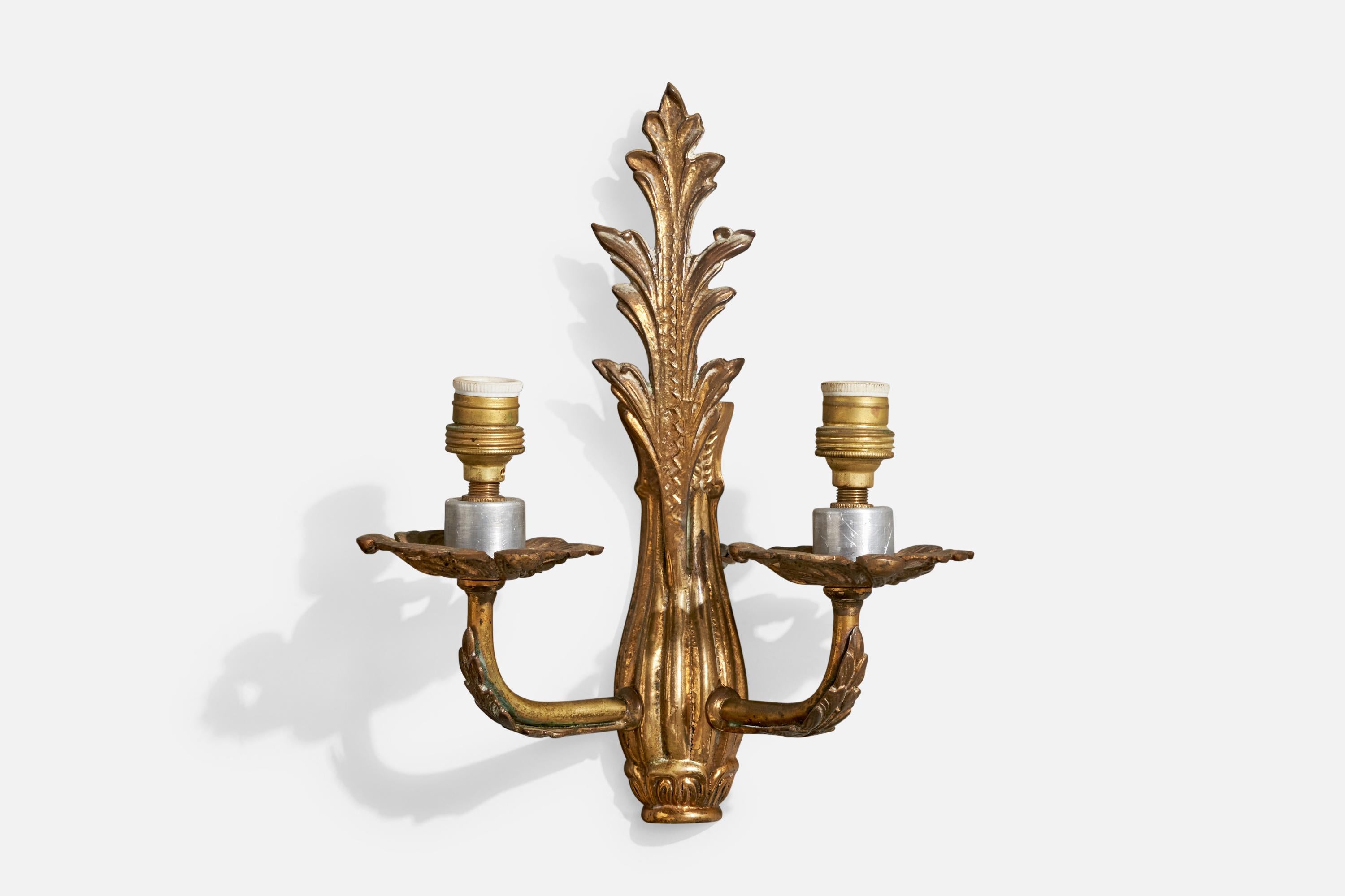 French Designer, Wall Light, Brass, Metal, Fabric, 1940s For Sale 2