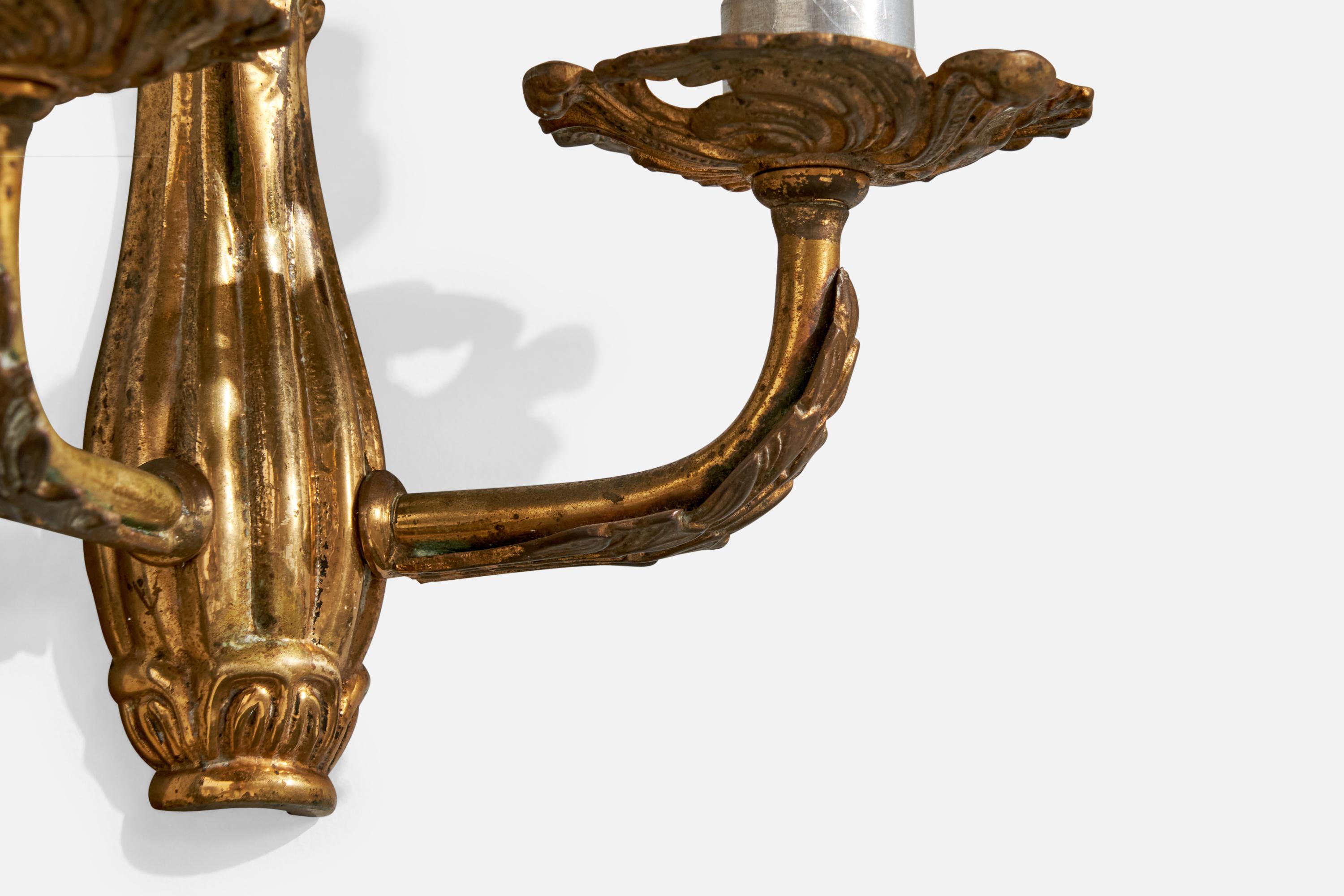 French Designer, Wall Light, Brass, Metal, Fabric, 1940s For Sale 5
