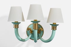 French Designer, Wall Light, Brass, Metal, Fabric, France, 1940s