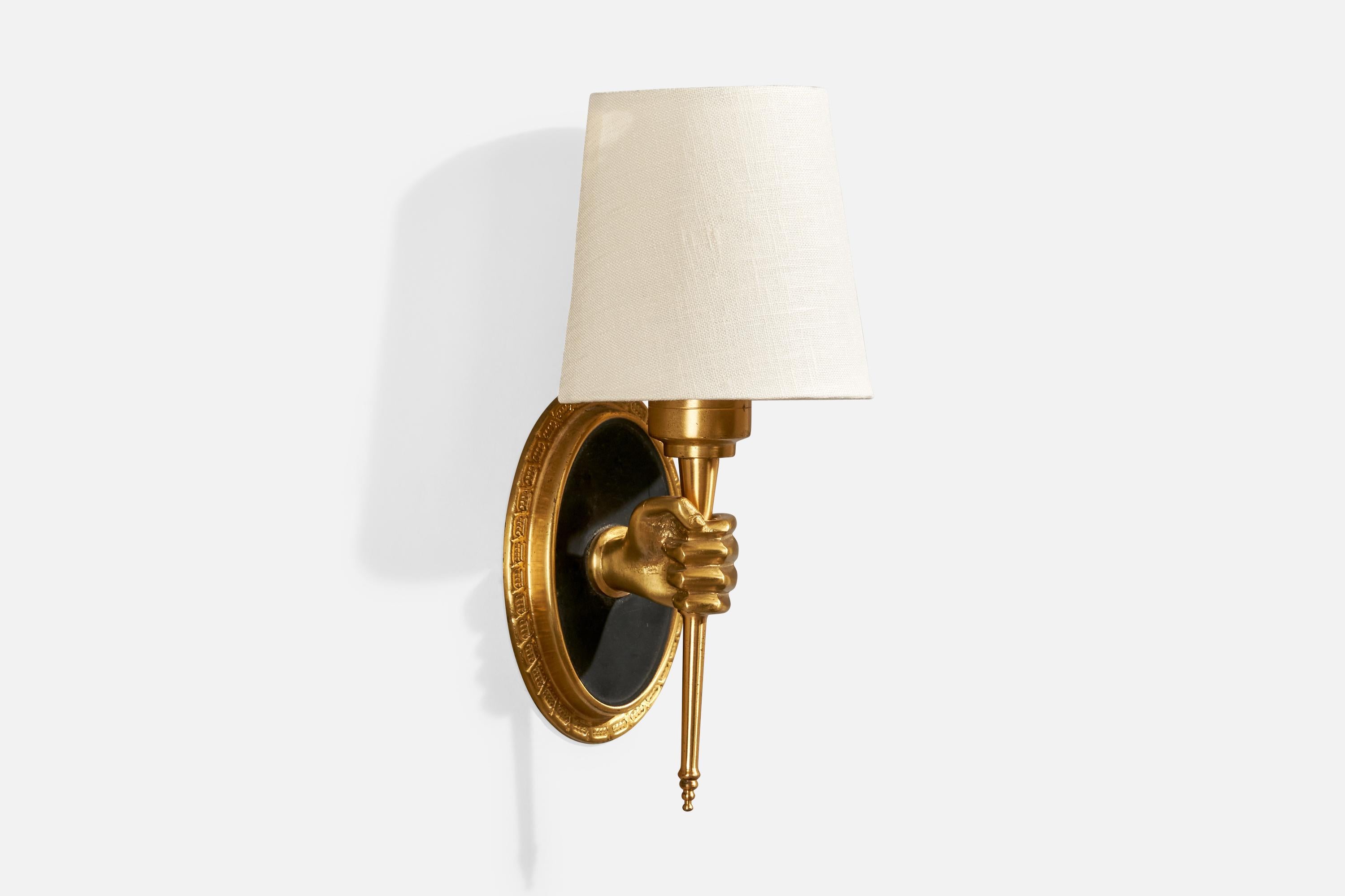 Applique in ottone, metallo laccato nero e tessuto bianco progettata e prodotta in Francia, negli anni '50 circa.

Dimensioni complessive (pollici): 11