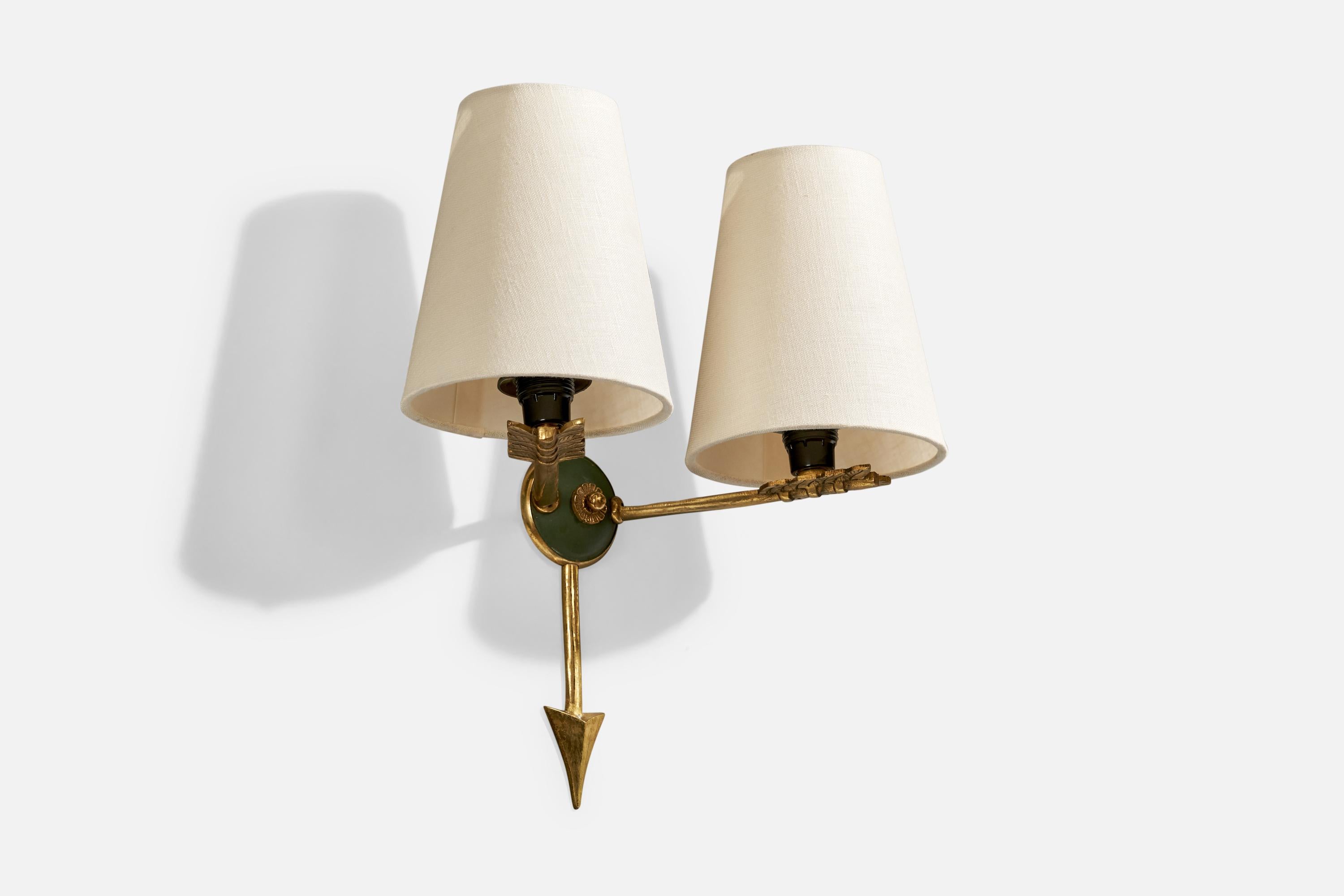 Français Design/One, Design-Light, laiton, métal, tissu, France, années 1950 en vente